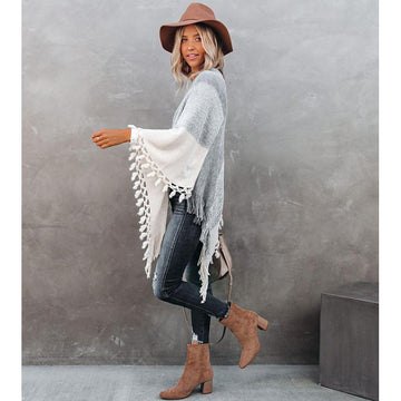 Fashion Gradient V-Neck Loose Tassel Sweater For Women