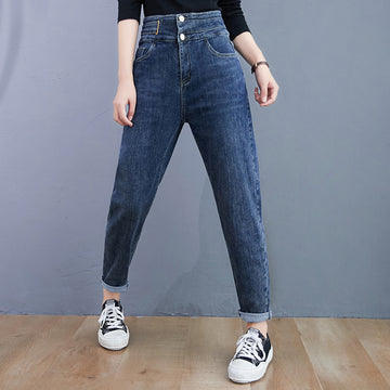 Large Size Stretch Slim And High Waist Jeans Radish Pants Women