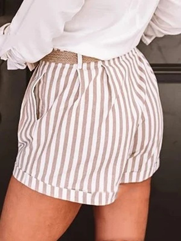 European And American Striped Pocket Casual Shorts