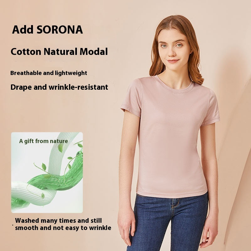 Summer Women's Thin Silkworm Silk Cool Cotton Short Sleeve