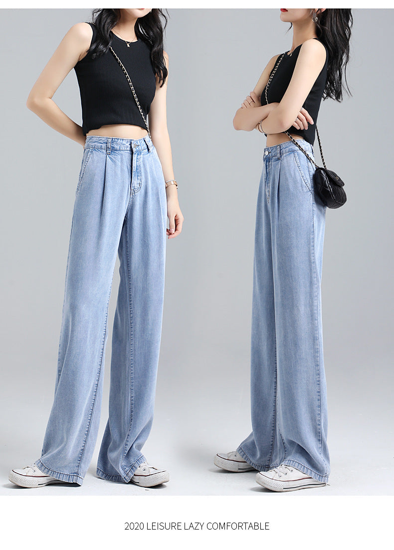 Tencel jeans wide leg pants for women in summer