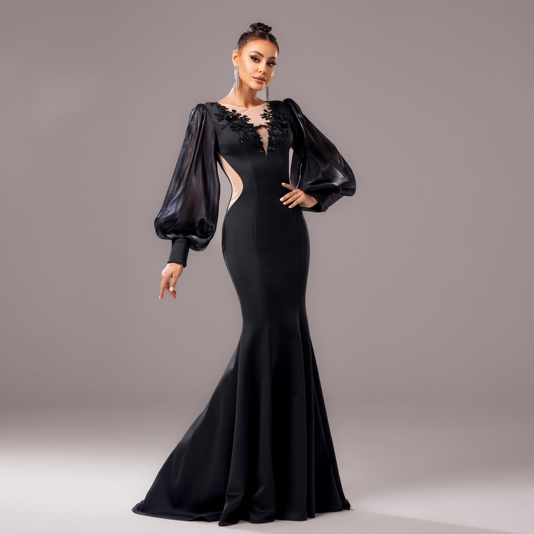 Long Sleeve Round Neck Banquet Applique Sheath Fishtail Dress